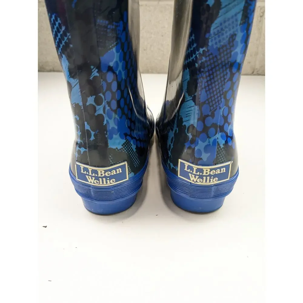 L.L. Bean Youth Size 3 Blue Patterned Wellies Rain Boots